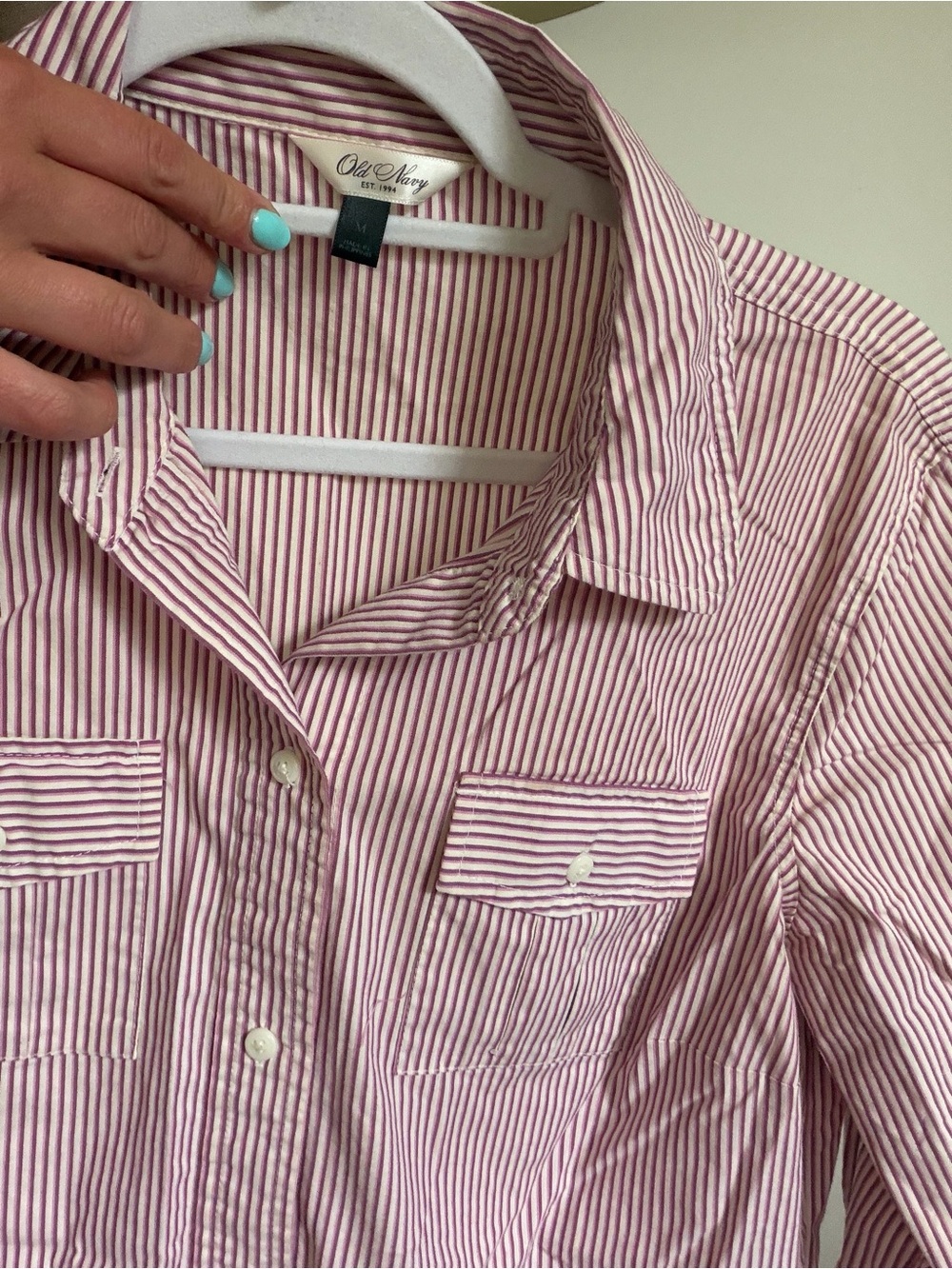 VTG Old Navy Women’s Pink and White Striped Button-Down Shirt
